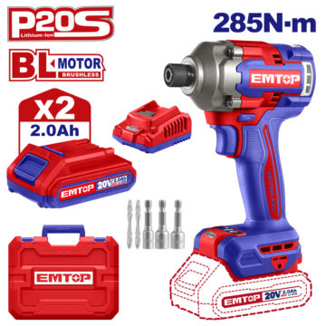 EMTOP BRUSHLESS ΠΑΛΜΙΚΟ ΚΑΤΣΑΒΙΔΙ ΜΠΑΤΑΡΙΑΣ 20V/2x2Ah ECIRL2028E